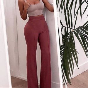 High Waisted Mauve Pull On Dress Pants 
